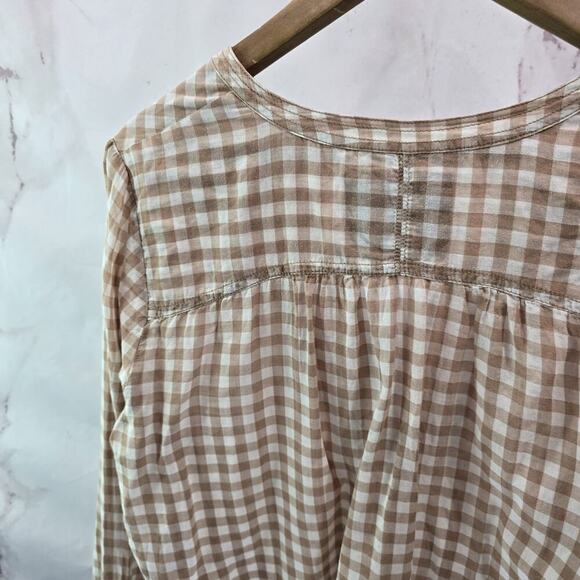 Anthropologie Shirt Womens Medium 10 Check Gingham Roll Holding Horses Popover - Picture 6 of 12